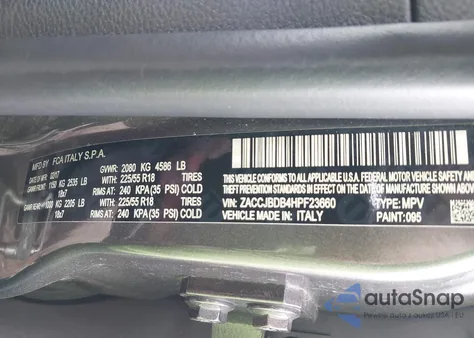 2017 Jeep Renegade Limited 4X4 z USA, uszkodzony, nr VIN ZACCJBDB4HPF23660